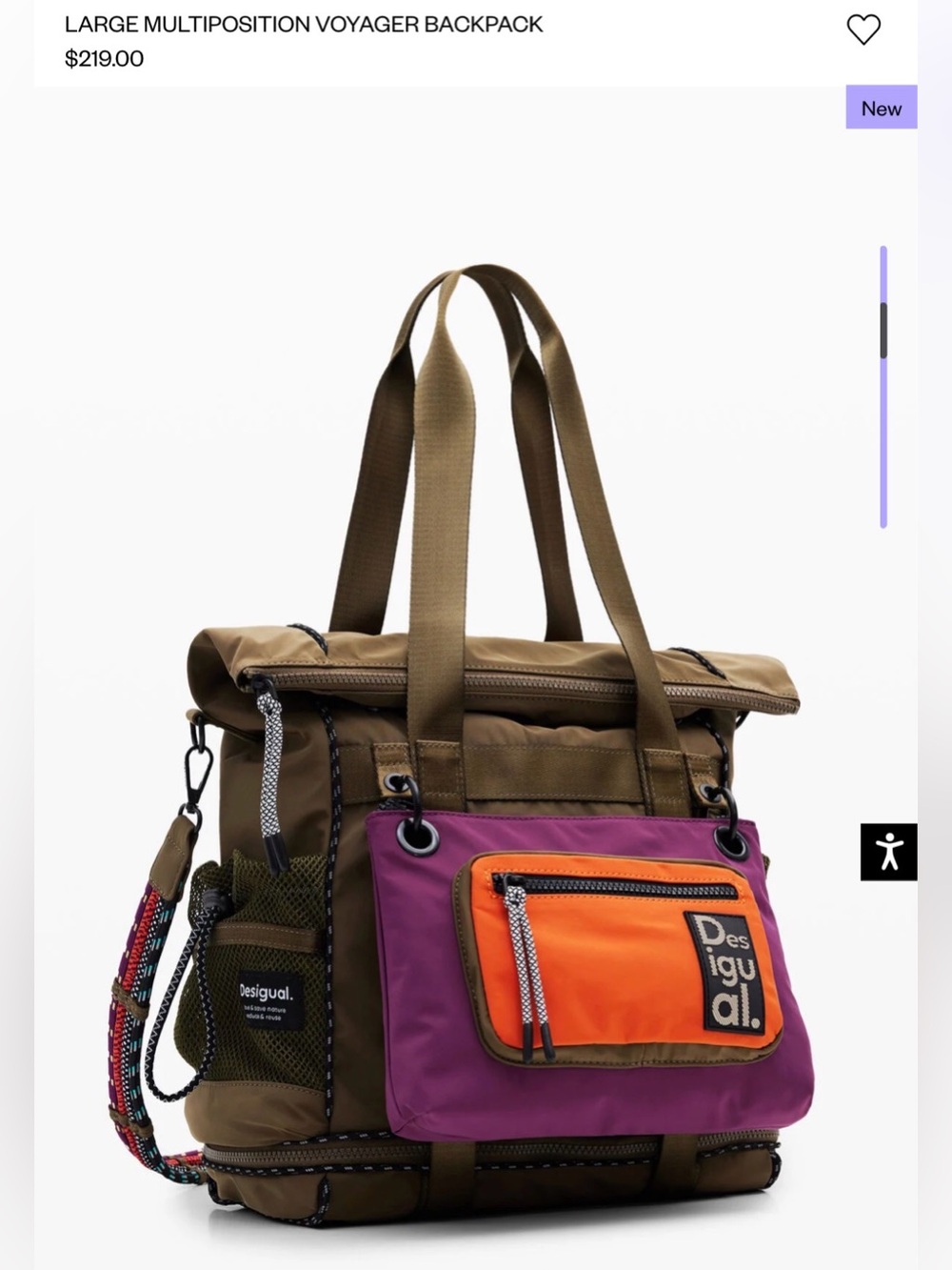 Desigual Olive, Purple & Orange Multiway Voyager Backpack